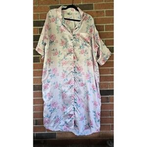 E.J.C. INTIMATES One Size Sleep Shirt  Pink Floral Vintage Botton Up Front